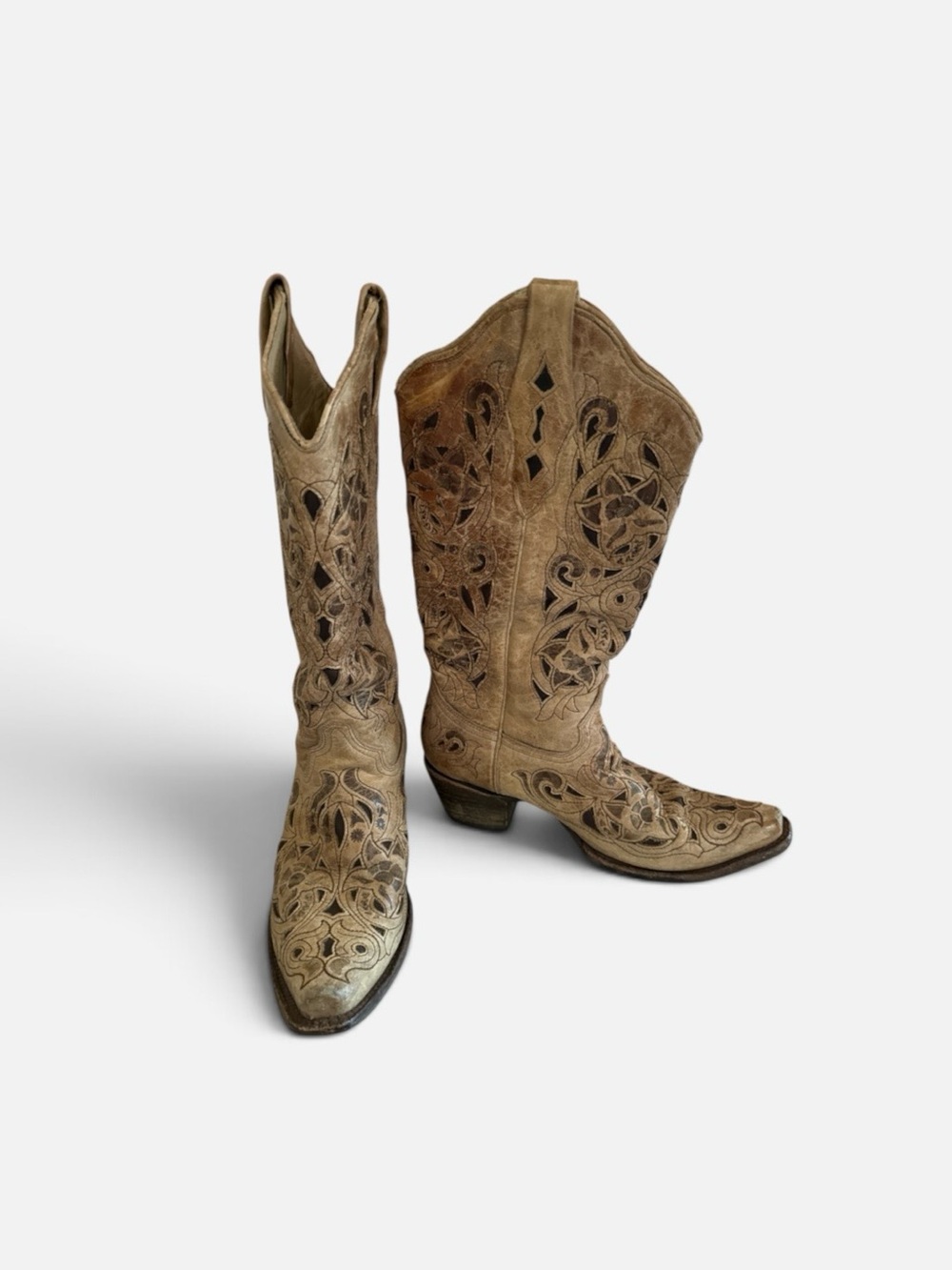 Corral Tan Cutout Leather Western Heeled Boots